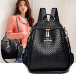 Sac à Dos Femme en Cuir Tressé Élégant avec Ceinture D'Épaule Convertible - حقيبة ظهر جلدية للنساء بتصميم فاخر