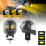 Projecteur LED Auxiliaire pour Moto et Scooter Double Couleur Blanc et Jaune Helmet Design 1Pcs - كشاف إضاءة لدراجات النارية بتصميم خوذة وإضاءة مزدوجة