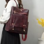 Sac à dos rétro en cuir synthétique pour femme Grenat - حقيبة ظهر نسائية من الجلد