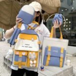Sac à Dos Multifonctionnel Kawaii Grand Volume Imperméable et Résistant 5Pcs Bleu SACKDS25BL - حقيبة ظهر بعدة قطع بتصميم كاوايي