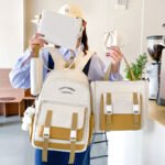 Ensemble de sacs à dos Kawai pour adolescents 5Pcs YISIYUAN V2 Beige – محفظة 5 قطع كاواي للبنات