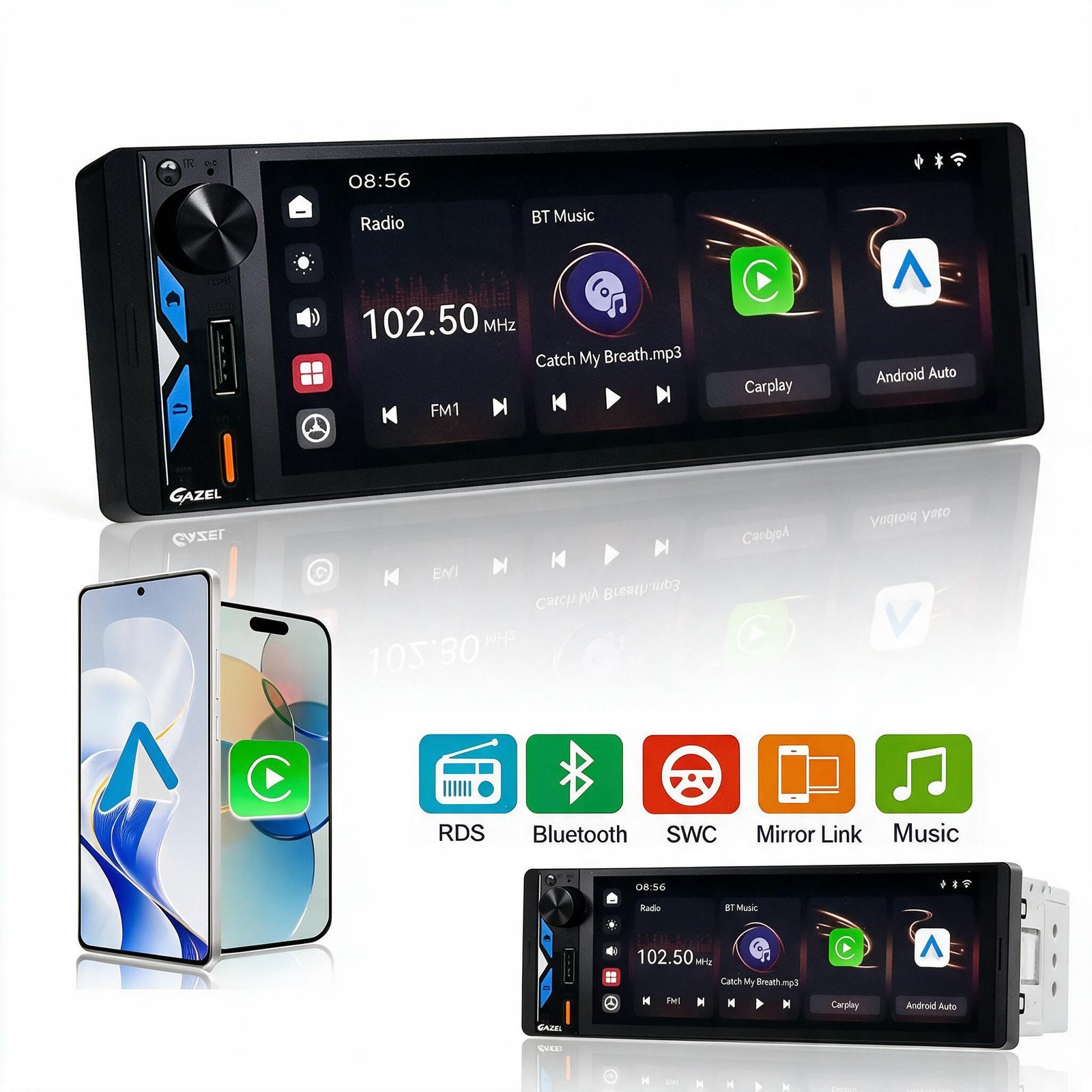Gazel Autoradio 1Din Écran Tactile 5" IPS - Apple CarPlay et Android Auto Sans Fil Charge Rapide Type-C - راديو سيارة ذكي بشاشة لمس 5 بوصة تدعم و لاسلكيًا Gazel Autoradio 1Din Écran Tactile 5" IPS - Apple CarPlay et Android Auto Sans Fil Charge Rapide Type-C - راديو سيارة ذكي بشاشة لمس 5 بوصة تدعم و لاسلكيًا