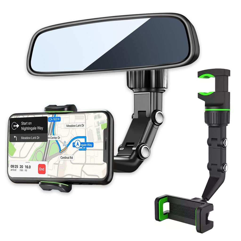 Support Téléphone Voiture pour Rétroviseur Rotation 360°, Bras Long Ajustable  - حامل هاتف لمرآة الرؤية الخلفية للسيارة مع دوران 360° وذراع قابل للتعديل