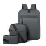 Ensemble 3 PCS sac a dos Élégant et Imperméable pour Homme Avec Port USB Gris Mat-02 - طقم حقائب رجالية أنيقة 3 في 1 مع منفذ شحن