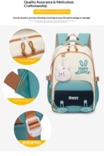 ⁦Sac à Dos Scolaire Motif Lapin Happy Easter Ergonomique Tissu Imperméable Vert SACKDS31V - حقيبة ظهر مدرسية وعصرية بتصميم الأرنب اللطيف⁩ - الصورة ⁦2⁩