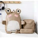 Sac à Dos Scolaires Enfant 3 en 1 Motif Grenouille Rose Language Style Dos Kawaii Marron SACKDS32MR - طقم حقائب مدرسية للأطفال 3 في 1 بتصميم الضفدع اللطيف