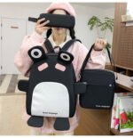 Sac à Dos Scolaires Enfant 3 en 1 Motif Grenouille Rose Language Style Dos Kawaii Noir SACKDS32N - طقم حقائب مدرسية للأطفال 3 في 1 بتصميم الضفدع اللطيف