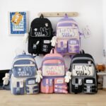 ⁦Sac à Dos Multifonctionnel Kawaii Grand Volume Imperméable et Résistant 5Pcs Noir et Gris SACKDS29NGR - حقيبة ظهر بعدة قطع بتصميم كاوايي⁩ - الصورة ⁦2⁩