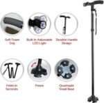 ⁦Canne de Marche Pliable avec Lampe LED Base Pivotante Quadruple Hauteur Réglable - عصا المشي القابلة للطي المزودة بإضاءة وقاعدة رباعية ثنائية التوازن⁩ - الصورة ⁦2⁩