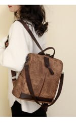 ⁦Sac à Dos Femme Antivol en Tissu Vintage avec Fermeture Arrière SACKDS39MR - حقيبة ظهر نسائية كاجوال متعددة الاستخدامات⁩ - الصورة ⁦3⁩