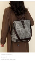 ⁦Sac à Dos Femme Antivol en Tissu Vintage avec Fermeture Arrière SACKDS39GR - حقيبة ظهر نسائية كاجوال متعددة الاستخدامات⁩ - الصورة ⁦2⁩