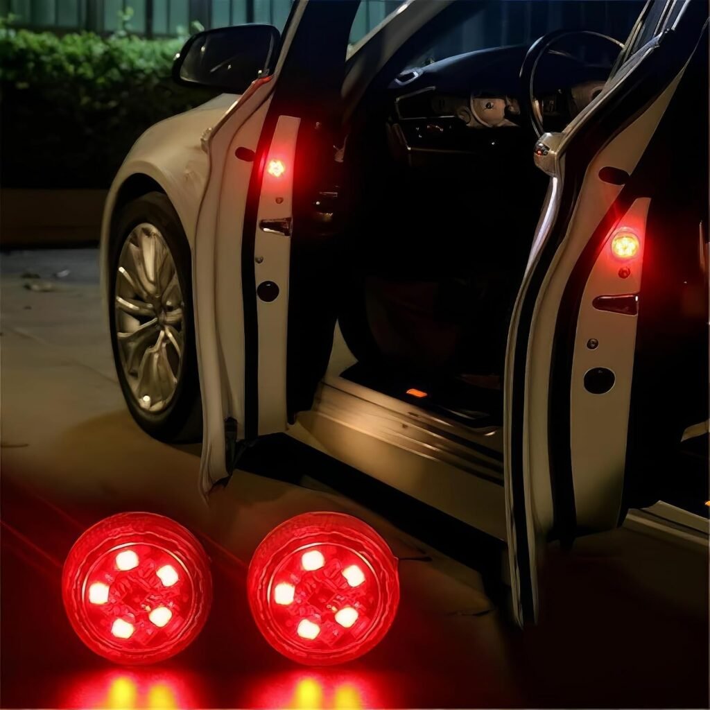 Feux d'Avertissement LED Sans Fil pour Portes de Voiture Capteur Magnétique 4Pcs - مصابيح تحذيرية لاسلكية لأبواب السيارة مضادة للتصادم