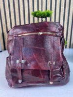 ⁦Sac à dos rétro en cuir synthétique pour femme Grenat - حقيبة ظهر نسائية من الجلد⁩ - الصورة ⁦2⁩