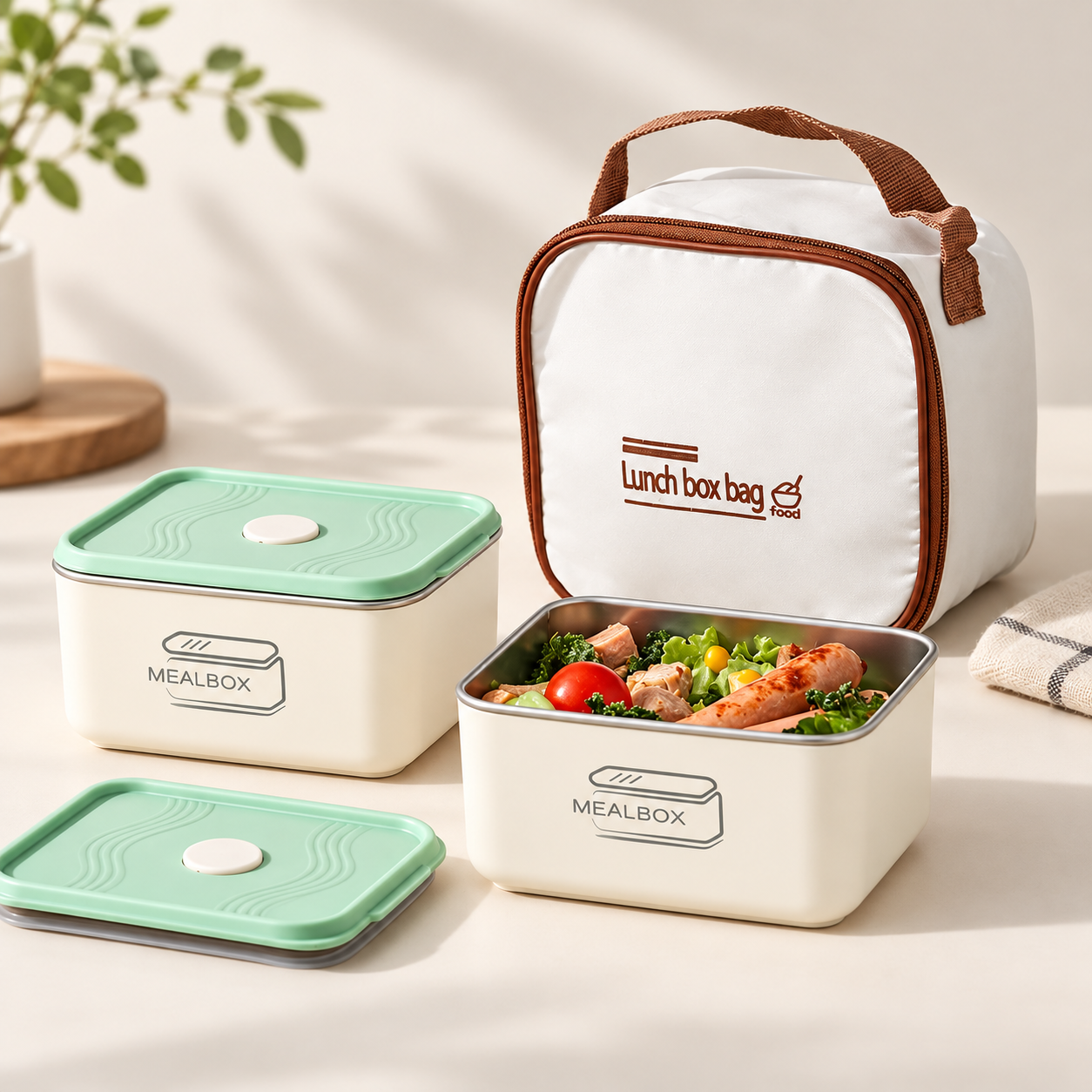 Ensemble Boîte à Lunch en Acier Inoxydable 2Pcs avec Sac Isotherme - طقم علب حفظ الطعام والوجبات من الاينوكس مع حقيبة حرارية عازلة Ensemble Boîte à Lunch en Acier Inoxydable 2Pcs avec Sac Isotherme - طقم علب حفظ الطعام والوجبات من الاينوكس مع حقيبة حرارية عازلة