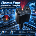 Chargeur 120W 5 en 1 avec Câbles Rétractables Ports USB,Type-C et Veilleuse Ciel Étoilé - شاحن سيارة سريع 120 واط متعدد المنافذ مع إضاءة سقف نجوم