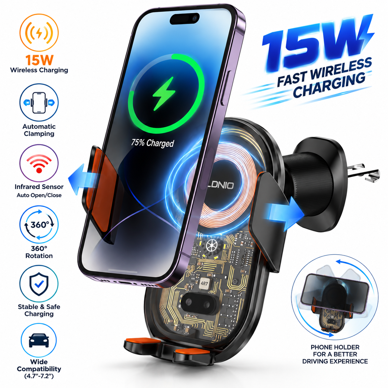 Support Téléphone Voiture avec Chargeur Sans Fil 15W Capteur Infrarouge LDNIO MA30 - حامل هاتف للسيارة وشاحن لاسلكي ذكي Support Téléphone Voiture avec Chargeur Sans Fil 15W Capteur Infrarouge LDNIO MA30 - حامل هاتف للسيارة وشاحن لاسلكي ذكي