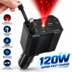 Chargeur 120W 5 en 1 avec Câbles Rétractables Ports USB,Type-C et Veilleuse Ciel Étoilé - شاحن سيارة سريع 120 واط متعدد المنافذ مع إضاءة سقف نجوم