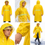 Imperméable Long Jaune avec Capuche Transparente et Bandes Réfléchissantes - معطف مطر طويل بقبعة شفافة وعواكس ضوئية