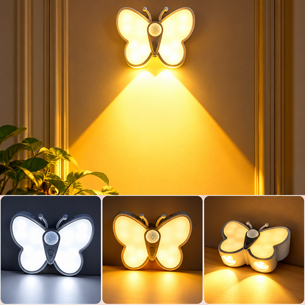 Lampe LED Papillon avec Détecteur de Mouvement Rechargeable USB 1PCS – مصباح فراشة بحساس الحركة قابل للشحن