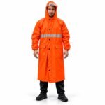 Imperméable Long Orange avec Capuche Transparente et Bandes Réfléchissantes - معطف مطر طويل بقبعة شفافة وعواكس ضوئية