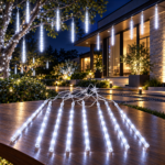 Lumière de Pluie de Météores LED Blanc 8 Pièces pour Extérieur - أضواء شهب متساقطة بيضاء لتزيين الحدائق والواجهات 8 قطع