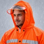 Imperméable Long Orange avec Capuche Transparente et Bandes Réfléchissantes - معطف مطر طويل بقبعة شفافة وعواكس ضوئية