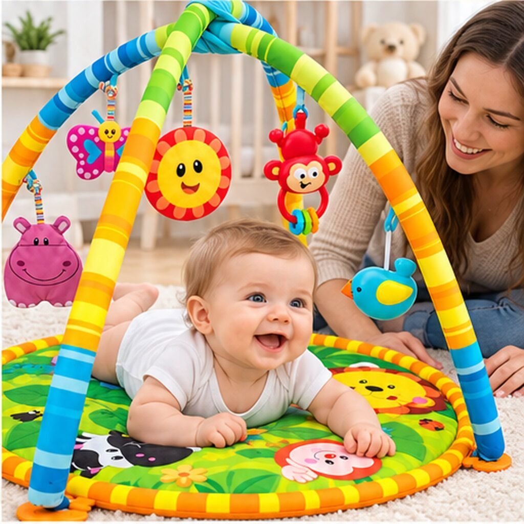 Tapis d’Éveil et d’Activités pour Bébé avec Arches 75×50 cm - بساط لعب وأنشطة للرضع بأقواس وألعاب معلّقة